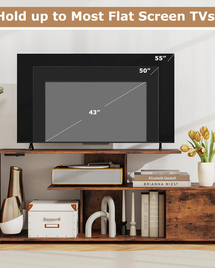 Giantex TV Stand with Power Outlet for TVs up to 55 Inch, Entertainment Center with Storage Cabinet & Open Shelves