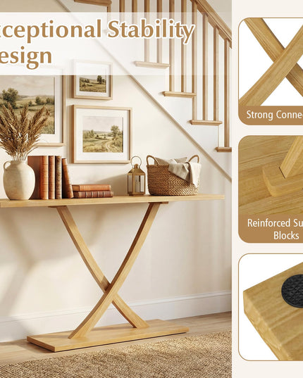 Console en bois massif Giantex 57" avec cadre en bois de teck et design géométrique