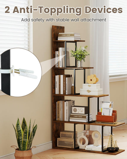 Giantex 62" Tall Ladder Corner Bookcase | Stable Metal Support