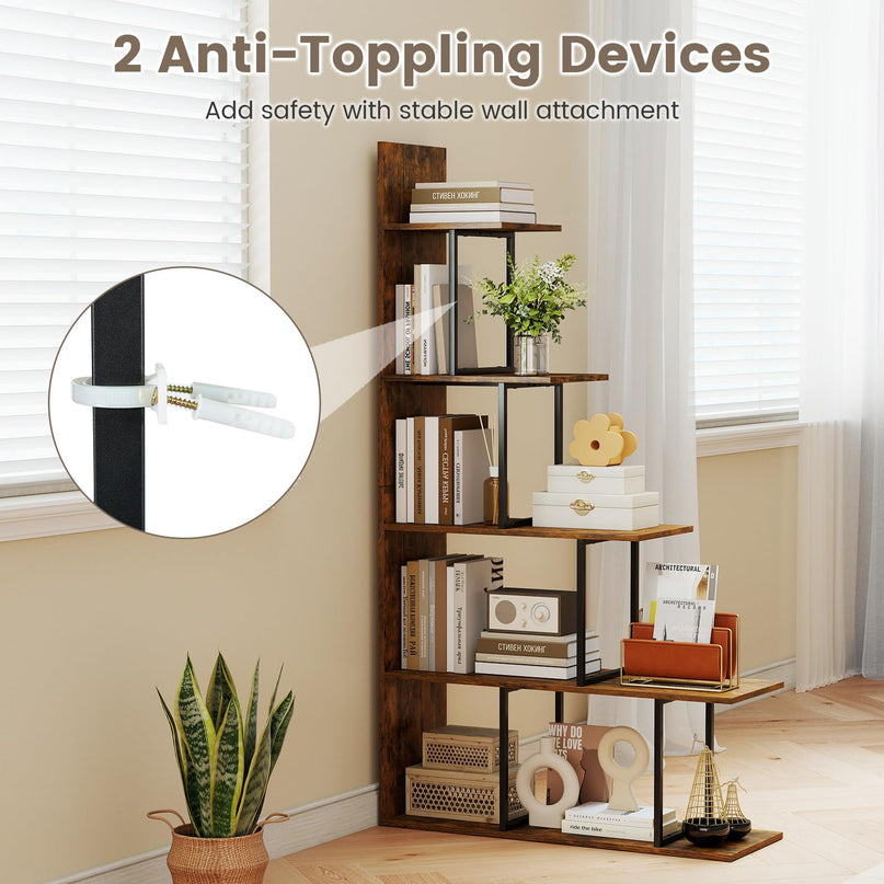 Giantex 62" Tall Ladder Corner Bookcase | Stable Metal Support