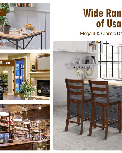 Upholstered Bar Stools with Solid Rubber Wood Frame, Foam-Padded Cushion