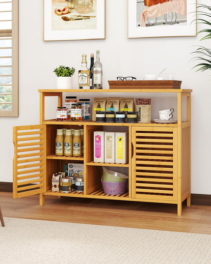 Giantex Bamboo Bathroom Storage Cabinet for Living Room Entryway Kitchen Dining Room