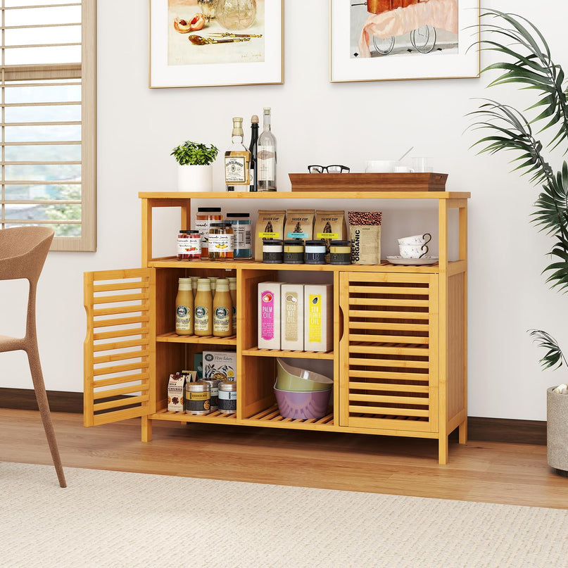 Giantex Bamboo Bathroom Storage Cabinet for Living Room Entryway Kitchen Dining Room