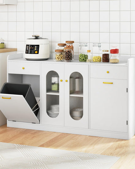 Giantex 55" Farmhouse Buffet Cabinet | Large Credenza w/Hidden Tilt Out Trash Can