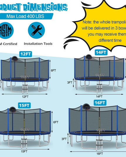 12/14/15/16FT Outdoor Recreational Trampoline for Adults Kids - Giantex