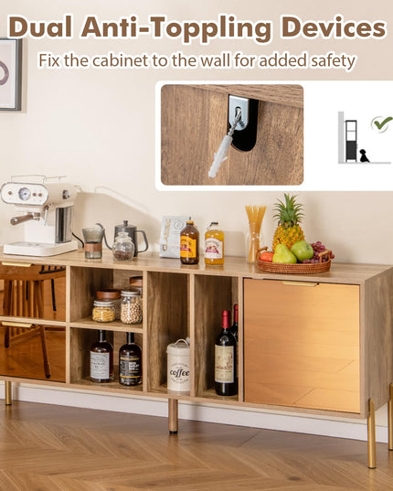 Giantex Mirrored Buffet Cabinet, Wooden Kitchen Sideboard Storage Cabinet w/2 Drawers & 1 Door Accent Cabinet