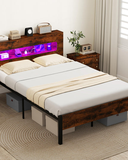 Cadre de lit double Giantex avec lumières LED et station de recharge