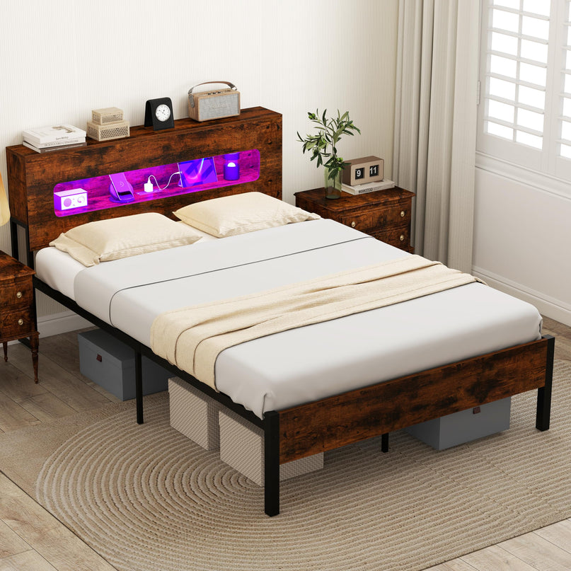Cadre de lit double Giantex avec lumières LED et station de recharge