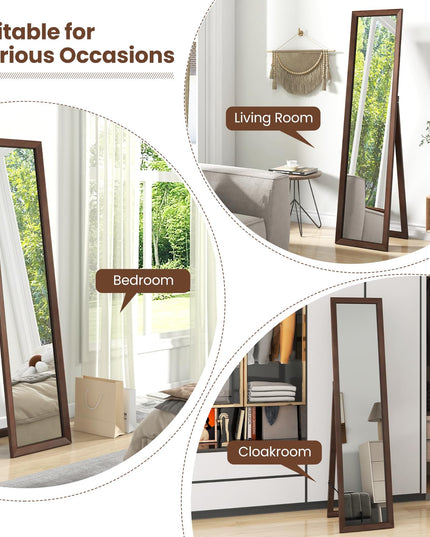 CHARMAID Full Length Mirror with Stand, Full Body Floor Mirror with Solid Wood Frame