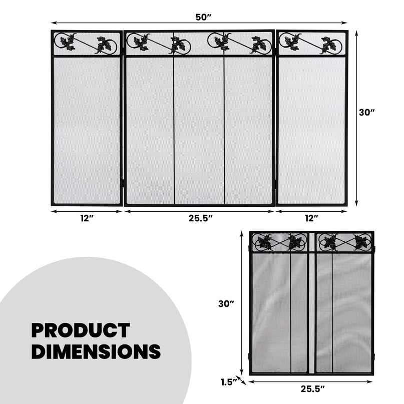 Giantex 3-Panel Fireplace Screen Black - 50 x 30 Inch Folding Antique Mesh Metal Flat Fireplace Screen