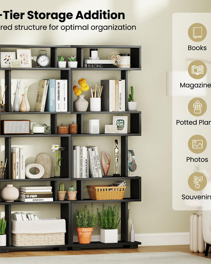 Giantex 6-Tier Geometric Bookcase Set of 1/2 64" Tall S-Shaped Bookshelf