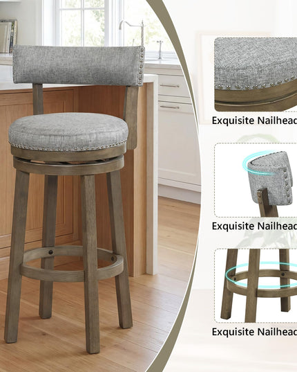 Giantex 31.5" Swivel Bar Height Stools with Linen Fabric Upholstered Seat & Back (2/4)