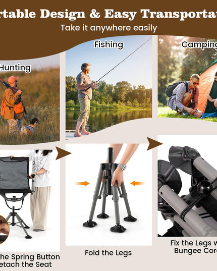 Giantex 360° Swivel Hunting Chair with Gun Rest, Adjustable Armrests, Telescopic Legs, All-Terrain Duck Feet