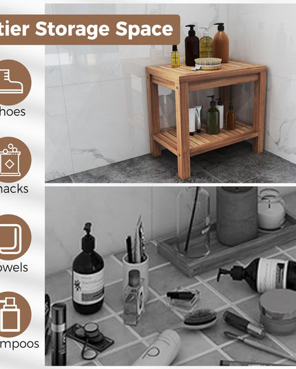 19 Inch Shower Stool with Slatted Seat for Elderly Seniors