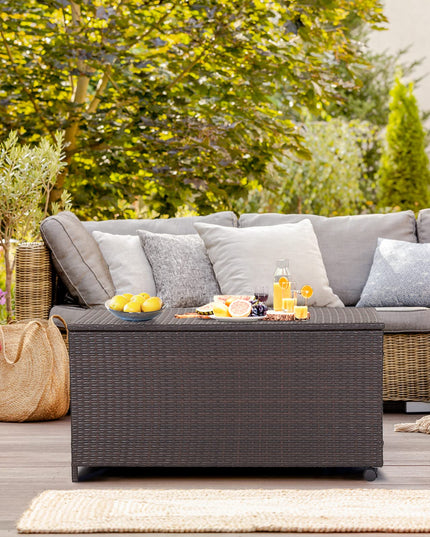 Giantex Outdoor Wicker Storage Box - 50 Gallon PE Rattan Storage Container with Lid, Mix Brown
