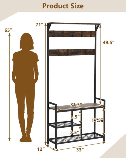 Giantex 3-in-1 Coat Rack, 71" Hall Tree with Shoe Bench