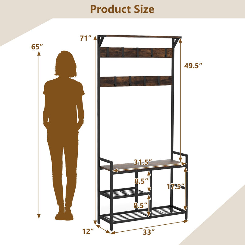Giantex 3-in-1 Coat Rack, 71" Hall Tree with Shoe Bench