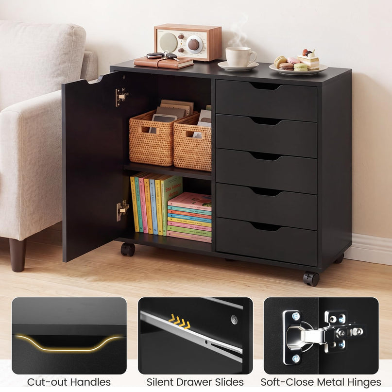 Giantex 5-Drawer File Cabinet with Door and Adjustable Shelf