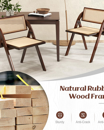 Giantex Folding Dining Chairs Set, Wooden Folding Chair with Rattan Backrest & Seat