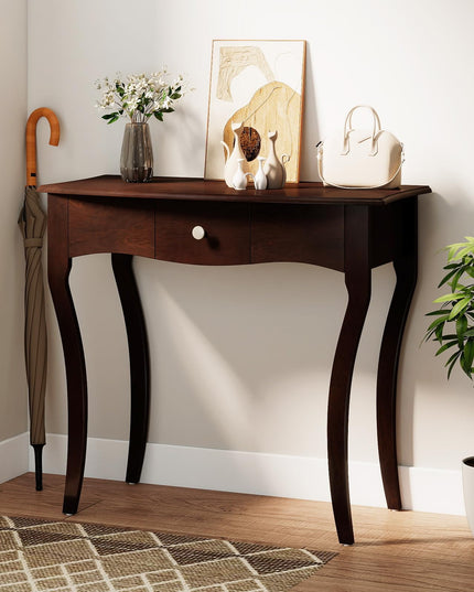 Giantex Chic Accent Entryway Table with Storage Drawers and Solid Rubber Wood Legs