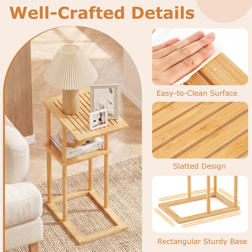 Table d'appoint en bambou Giantex, lot de 2, avec étagères de rangement