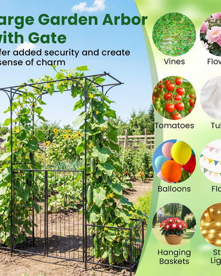 Giantex 79" W x 81" H Metal Garden Arbor with Gate and Planter