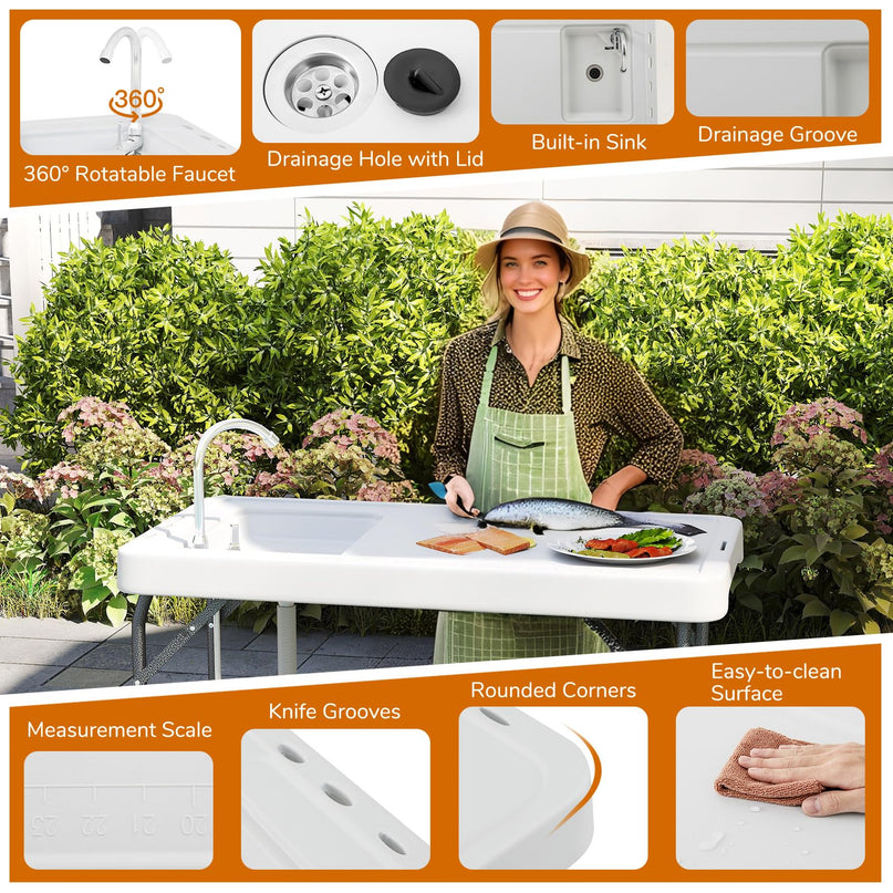 Giantex Portable Fish Cleaning Table Folding 42.5" Camping Table with Sink