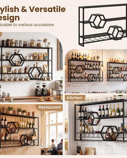 Giantex Wall Mounted Wine Rack | 47” Large Floating Bar Shelves w/Glass Holder