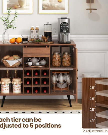 Giantex Bar Cabinet with Storage, Farmhouse Wood Buffet Sideboard, 9-Bottle Wine Rack, Drawer