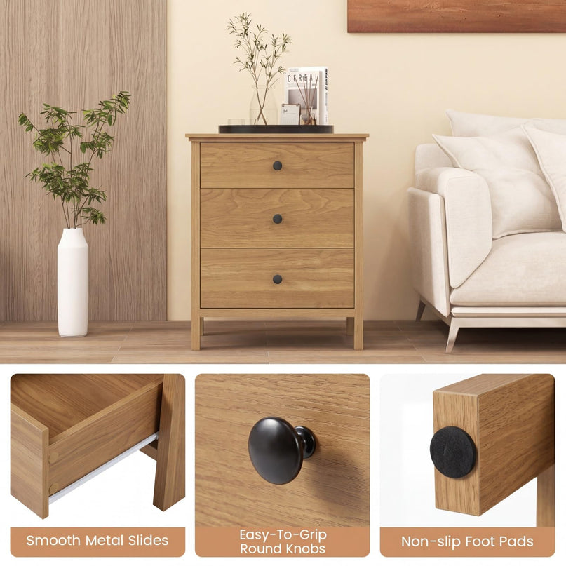 Giantex Nightstand with 3 Drawers for bedroom