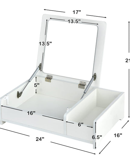 Countertop Vanity with Flip Top Mirror, 24inch Tabletop Laptop Desk with 2 Compartments Organizer
