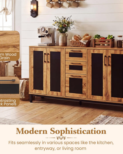 Giantex 63” Large Farmhouse Sideboard Buffet Cabinet with 3 Drawers & Storage Shelves