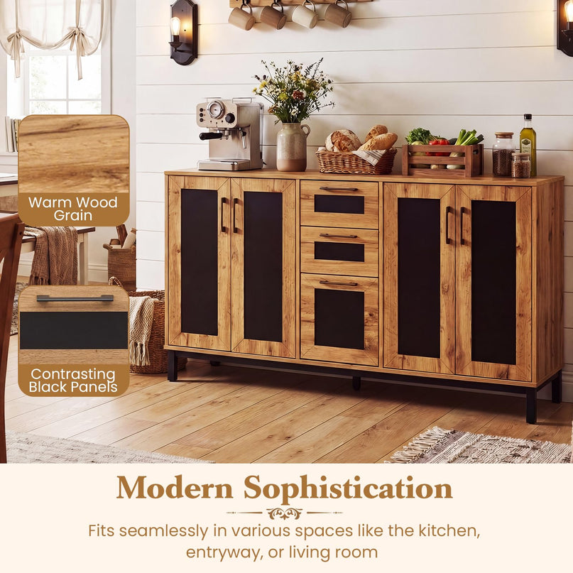 Giantex Buffet de style rustique de 160 cm avec 3 tiroirs et étagères de rangement