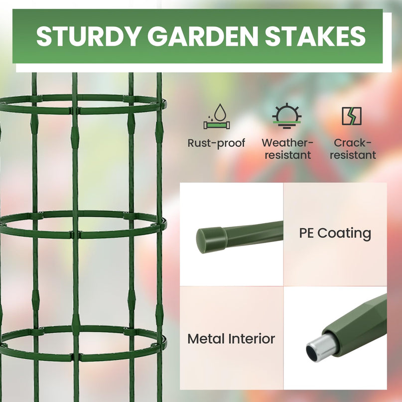 Giantex 3-Pack Tomato Cages 60.5”Hx20” PE-Coated Metal Plant Cages & Supports