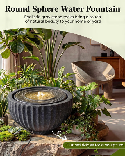 Fontaine d'extérieur ronde Giantex 45 cm avec 6 lumières LED pour la décoration de jardin, patio, porche