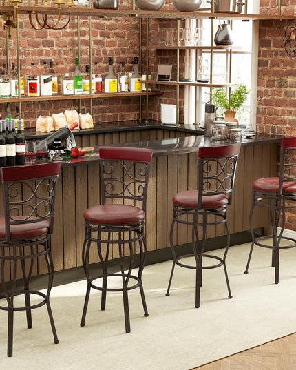 Giantex 30" Swivel Bar Stools Set of 2, Bar Height Bar Stools w/Back, Upholstered PU Leather Seat, Footrest, Rustic Brown
