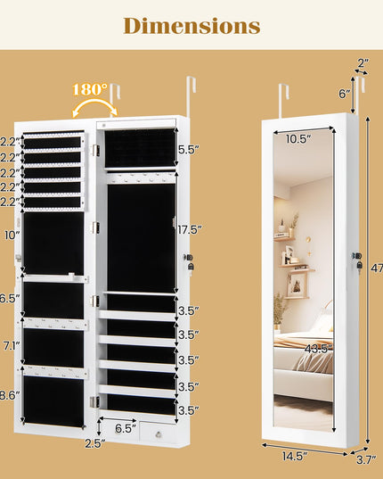 Wall Mounted Jewelry Armoire with Full Length Mirror