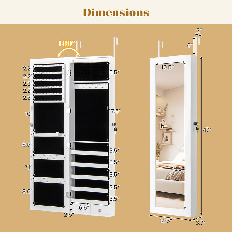 Wall Mounted Jewelry Armoire with Full Length Mirror