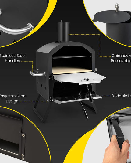Giantex Outdoor Pizza Oven Wood Fired, 2-Layer Pizza Maker with Pizza Stone, Pizza Peel (Black)