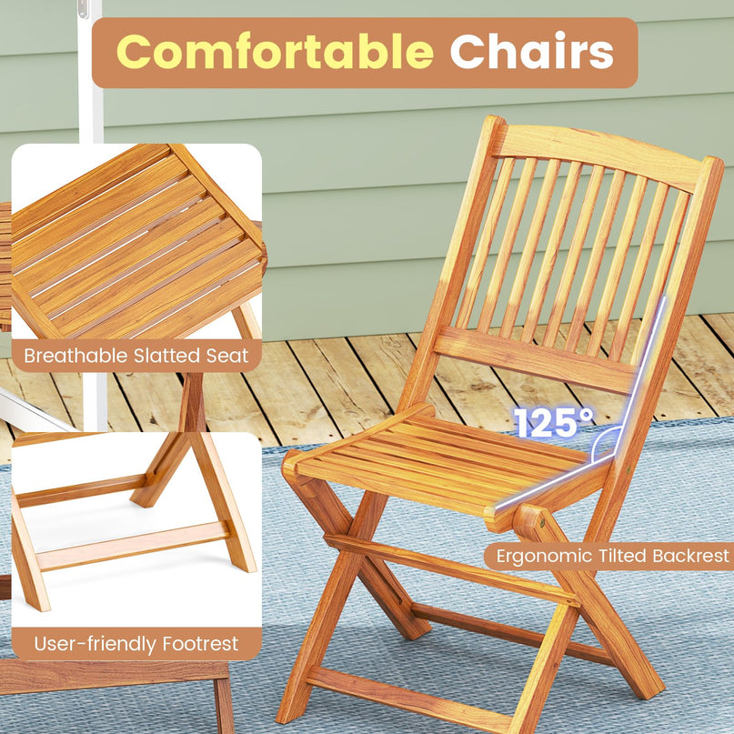 GIANTEX 3 Pieces Acacia Wood Bistro Set Outdoor Folding Table & Chairs
