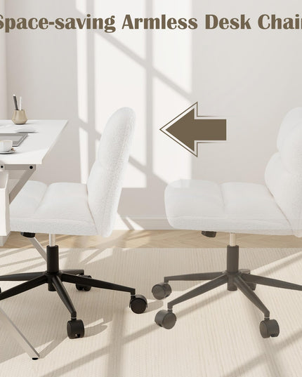 Giantex Criss Cross Chair with Wheels, Faux Fur Cross Legged Office Chair, Armless Wide Desk Chair