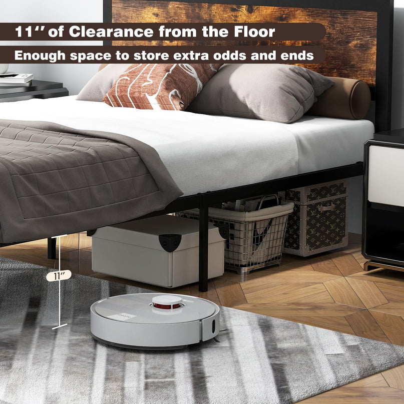 Giantex Metal Platform Bed Frame with Wood Headboard and Footboard