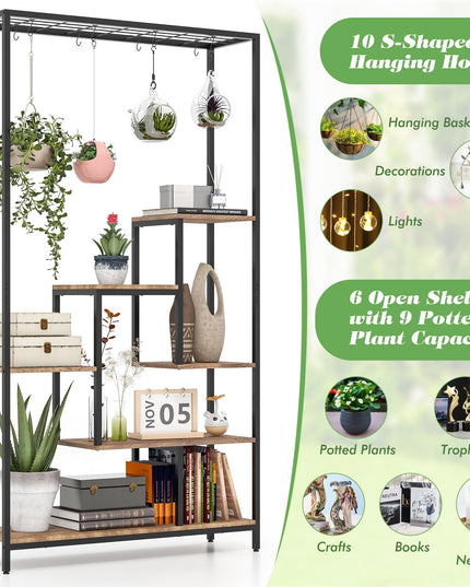 Giantex 71" Tall Plant Stand Indoor, 6-Tier Metal Plant Shelf with 10 Hanging Hooks