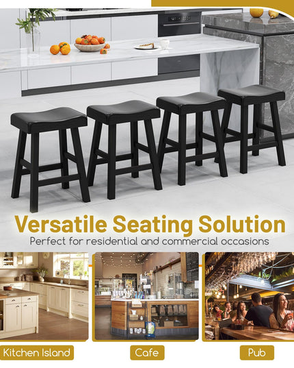 Giantex 24" Bar Stools Set, Counter Height Saddle Bar Stools w/Footrests, Acacia Wood Seats, Rubber Wood Crossbars