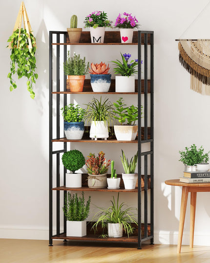 Giantex 5-Tier Bookshelf, 62" Tall Bookcase w/Tiltable Shelves, Metal Frame, Convertible Display Storage Rack