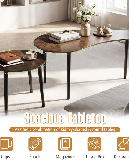 Giantex Lot de 2 tables gigognes avec pieds de support en bois massif