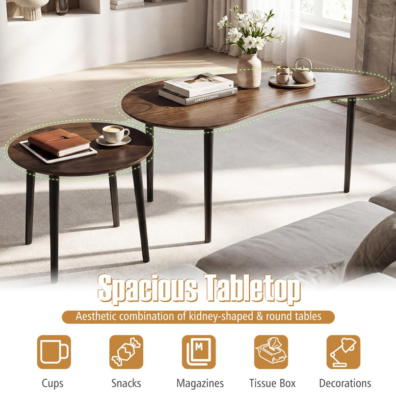 Giantex Lot de 2 tables gigognes avec pieds de support en bois massif