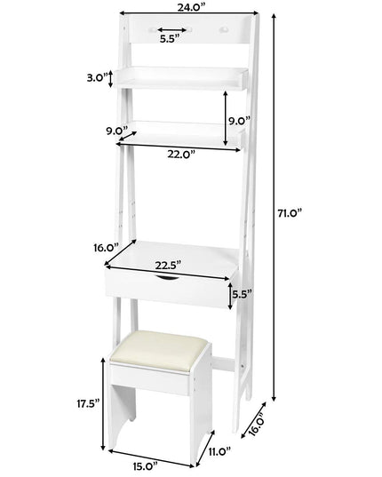 CHARMAID 3-in-1 Vanity Set with Flip Top Mirror, 6 Makeup Organizers, 2 Storage Shelves