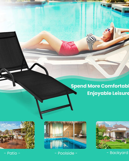 Giantex Lounge Chairs for Outside - Set of 2 Outdoor Chaise Lounge with 5 Adjustable Position