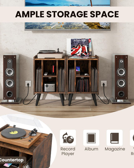 Giantex Record Player Stand, Turntable Stand with Charging Station
